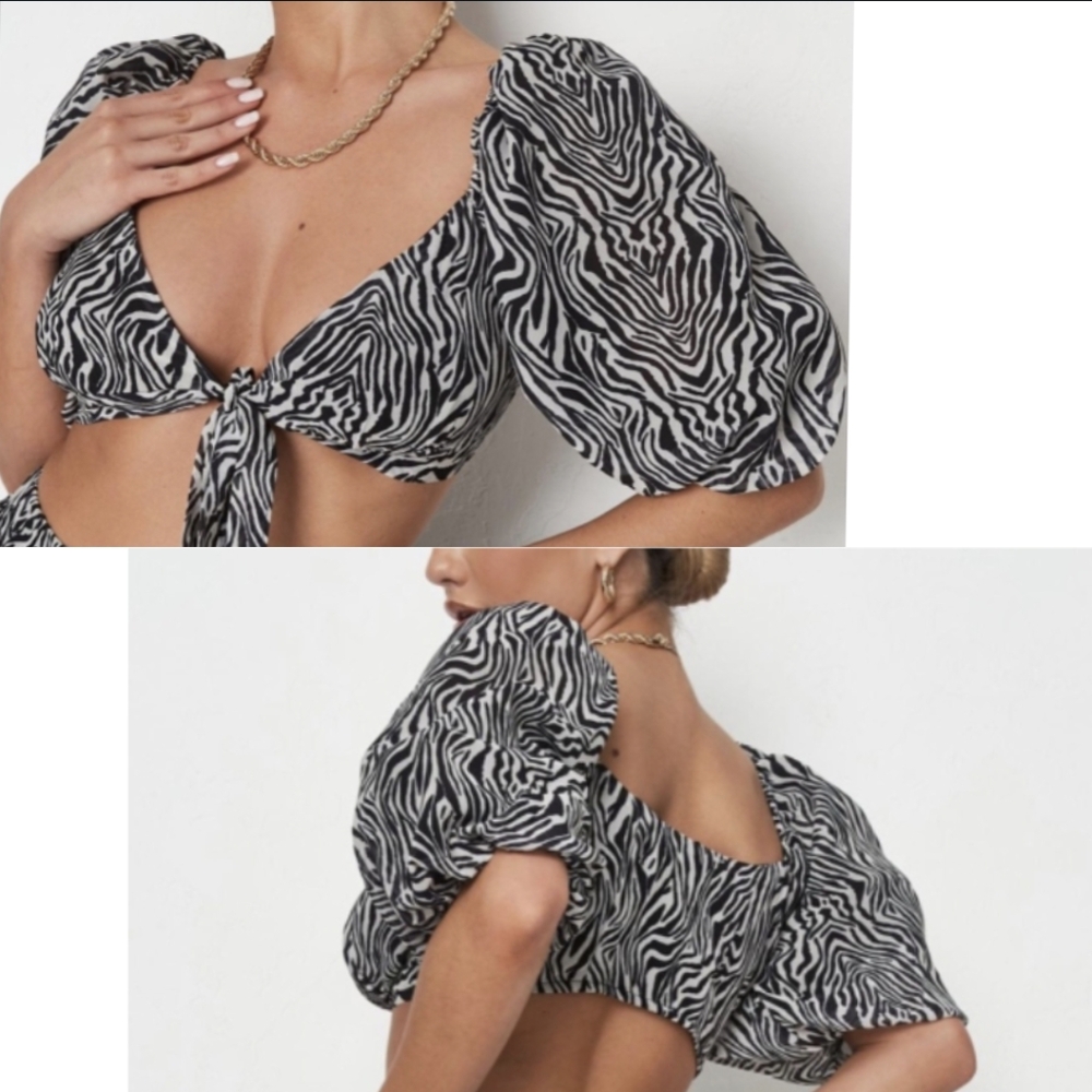 NWT Missguided Zebra Tie Crop Top
